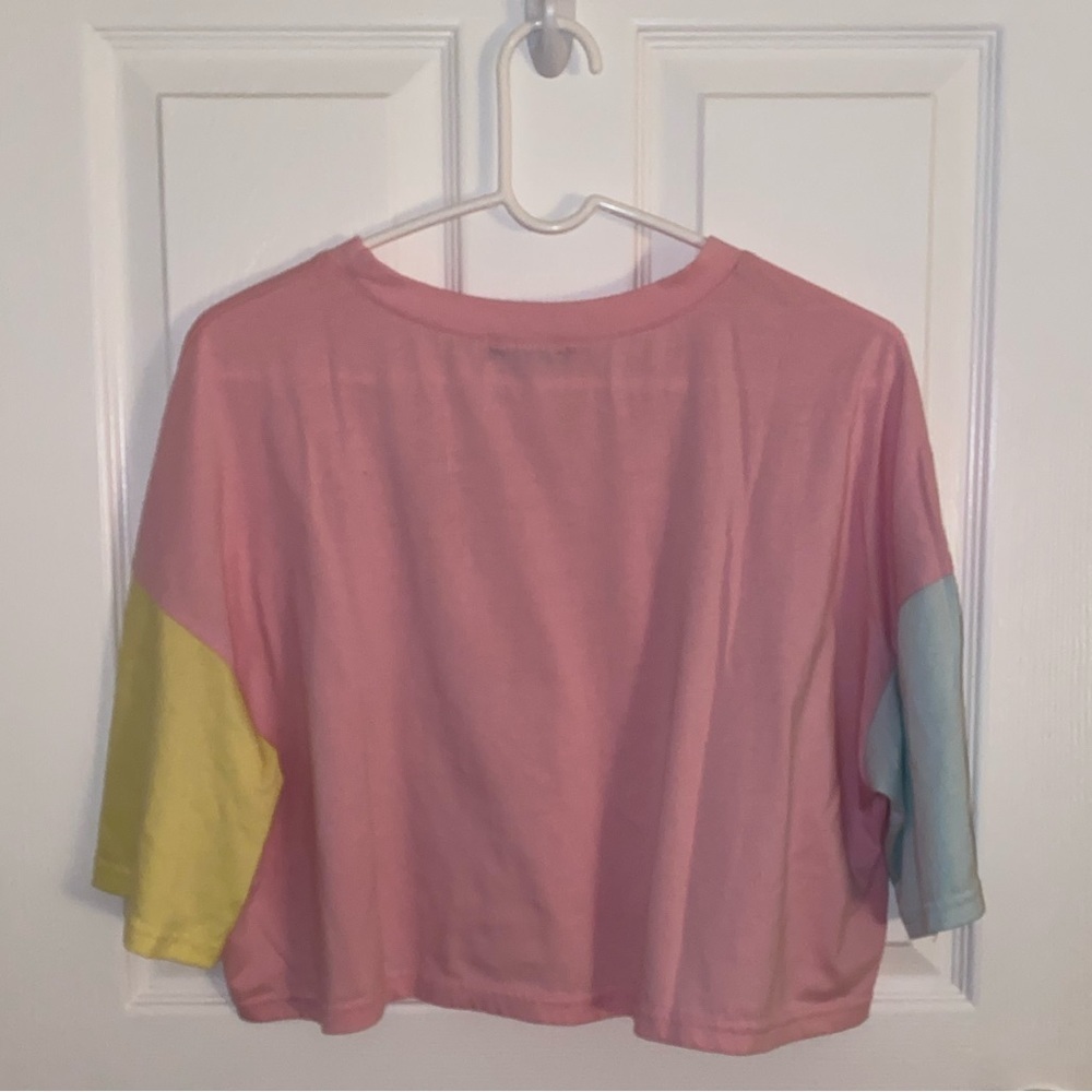 Multicolor Patchwork Short Sleeve Crop Top Size L… - image 4